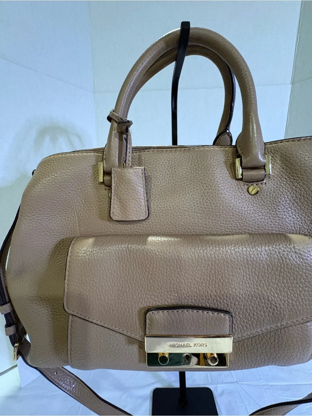 Michael Kors Taupe Pebbled Leather Shoulder Tote with Gold Hardware